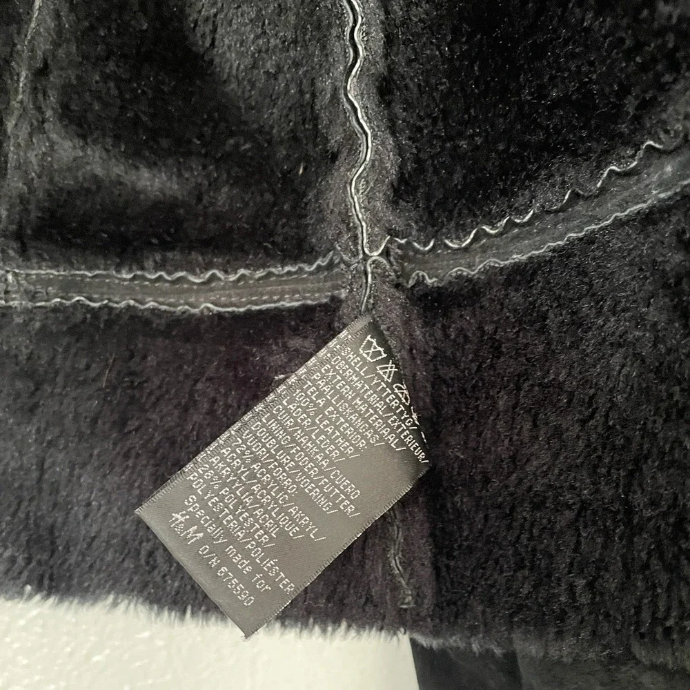 Vintage H&M Women's Genuine Leather Suede Faux Shearling‎ Coat Jacket Black - Picture 8 of 9